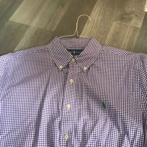 Ralph Lauren Mens long sleeve shirt size large. Purple and while check